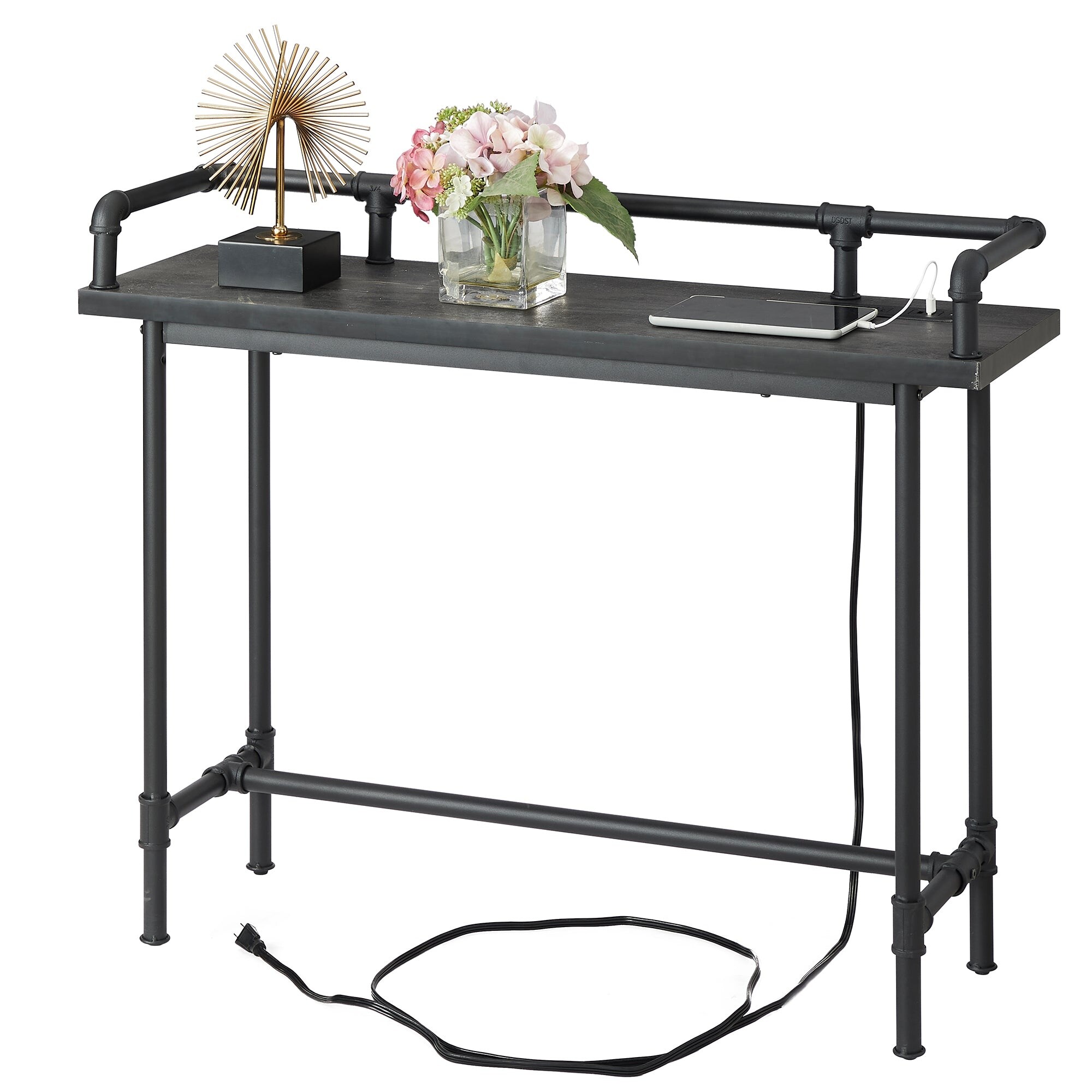 Console Table with 2 Outlet and 2 USB Ports for Living Room and Hallway