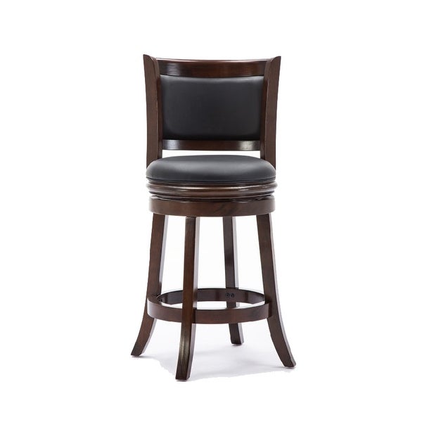 Round Wooden Swivel Counter Stool with Padded Seat and Back， Dark Brown - 19.5 H x 37.5 W x 18 L Inches