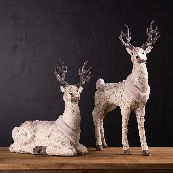 Set of 2 Plush Floral Deer Christmas Tabletop Figurines 20.5