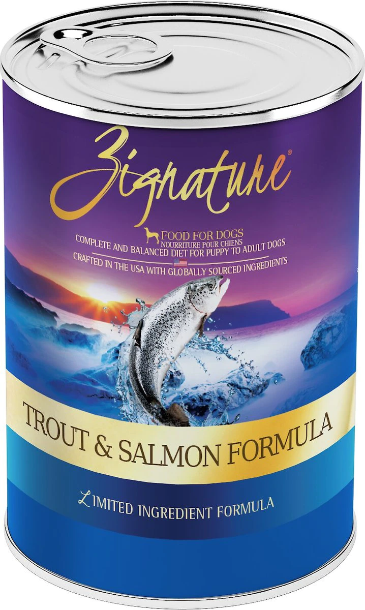 Zignature Trout and Salmon Limited Ingredient Formula Grain-Free Canned Dog Food 13-oz case of 12