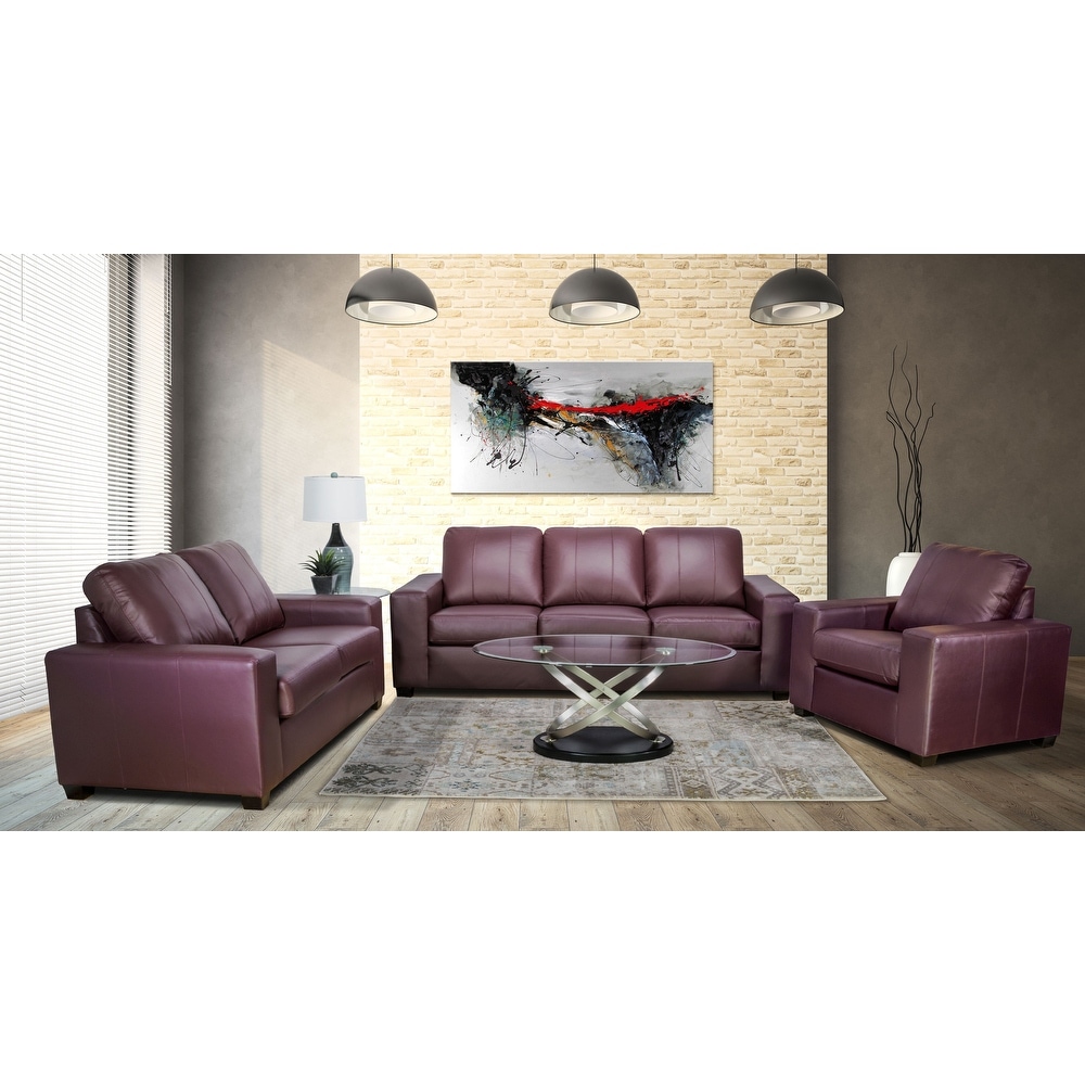 Eupora Genuine Leather Sofa  Loveseat and Chair Set   Burgundy