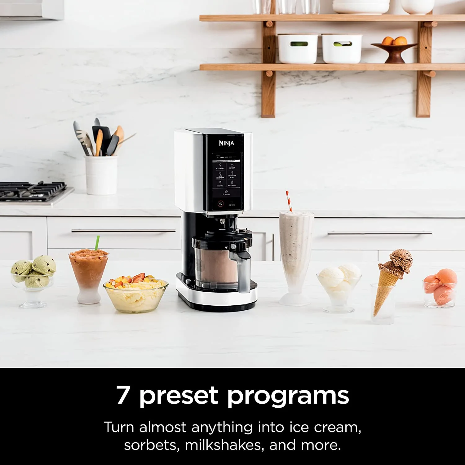 Ninja NC301 WH CREAMi， Ice Cream， Gelato， Milkshake， Sorbet， and Smoothie Bowl Maker， 7 One-Touch Programs， White (Refurbished)