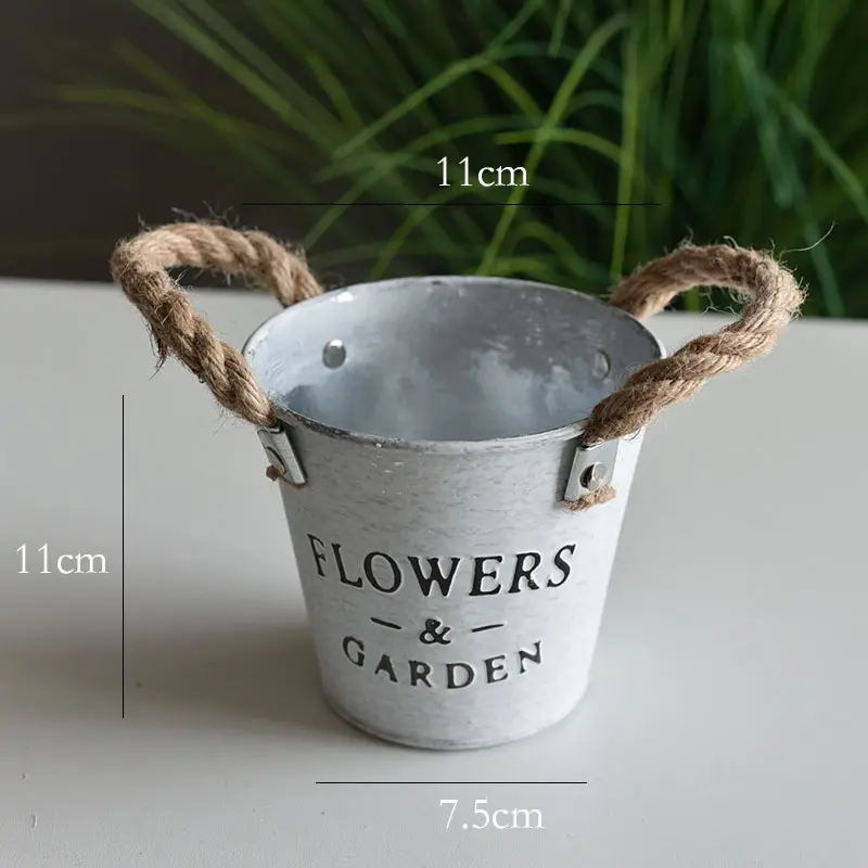 Good Quality Antique Round White Color Hemp Rope Hanging Home Garden Decoration Iron flowerpot planter garden supplies