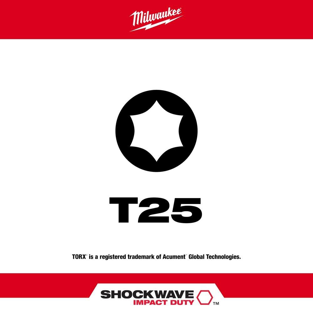 Milwaukee SHOCKWAVE 1 in. T25 Impact Driver Bits 5PK 48-32-4636 from Milwaukee