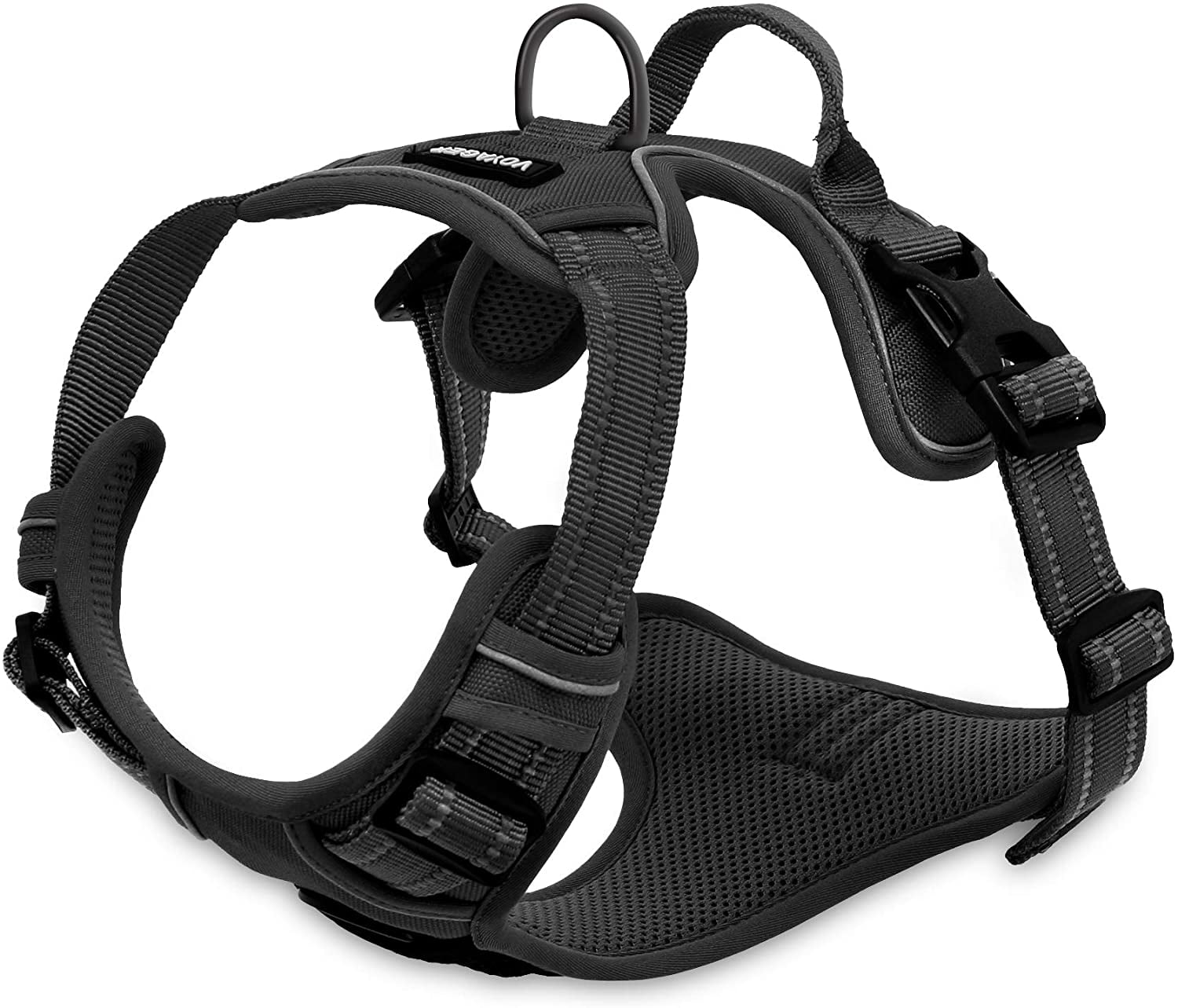 Voyager Dog Harness Dual Leash Attachment No-Pull Control Adjustable Soft but Strong Pet Harness for Medium and Large Dogs with 3M Reflective Technology - Black， M (Chest: 20 - 25