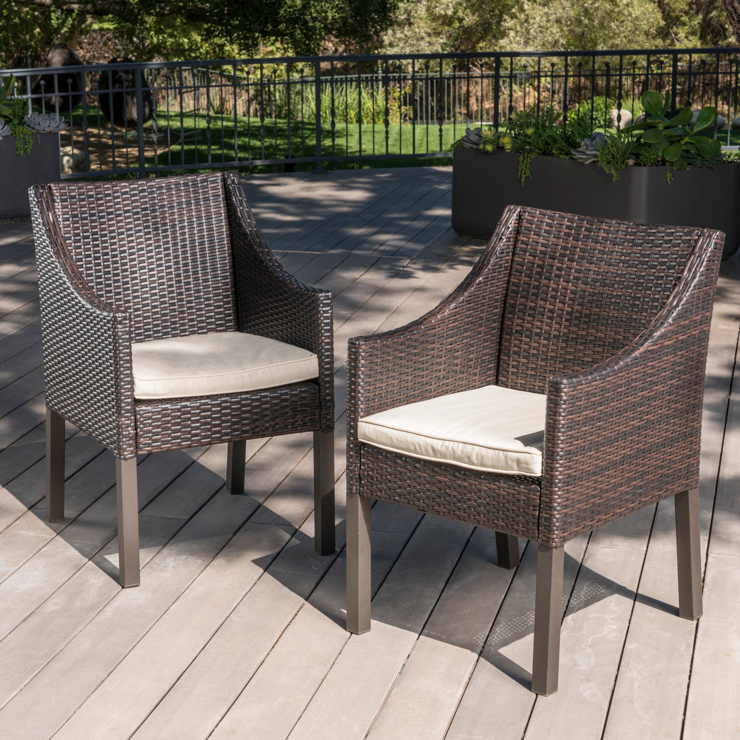 Antioch Outdoor Wicker Dining Chairs with Water Resistant Cushions (Set of 2)