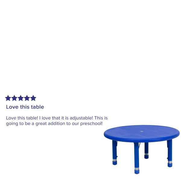 Flash Furniture 33'' Round Height Adjustable Blue Plastic Activity Table [YU-YCX-007-2-ROUND-TBL-BLUE-GG]