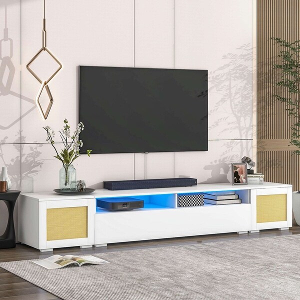 Rattan Style Entertainment Center with Push to Open Doors