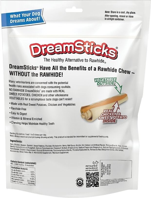 DreamBone DreamSticks Sweet Potato Chews Dog Treats， 10 count