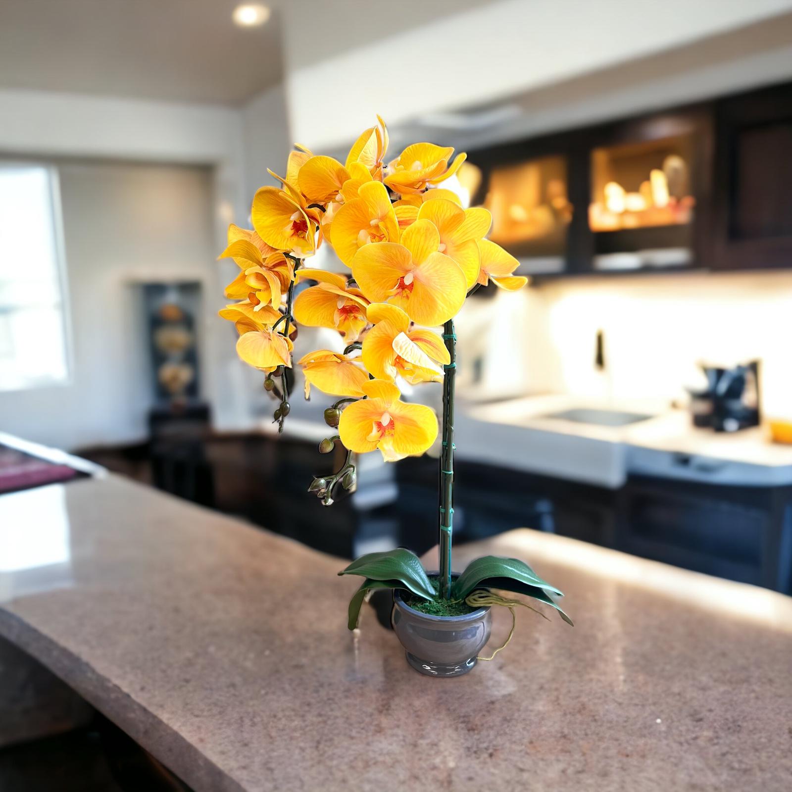 Artificial Gorgeous Yellow Orchid in Ceramic Pot