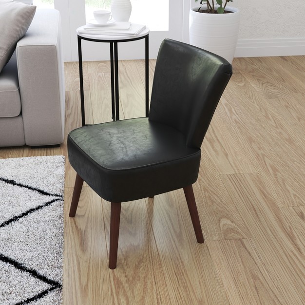 Merrick Lane Santino Black Faux Leather Mid back Retro Accent Side Chair With Flared Wooden Legs