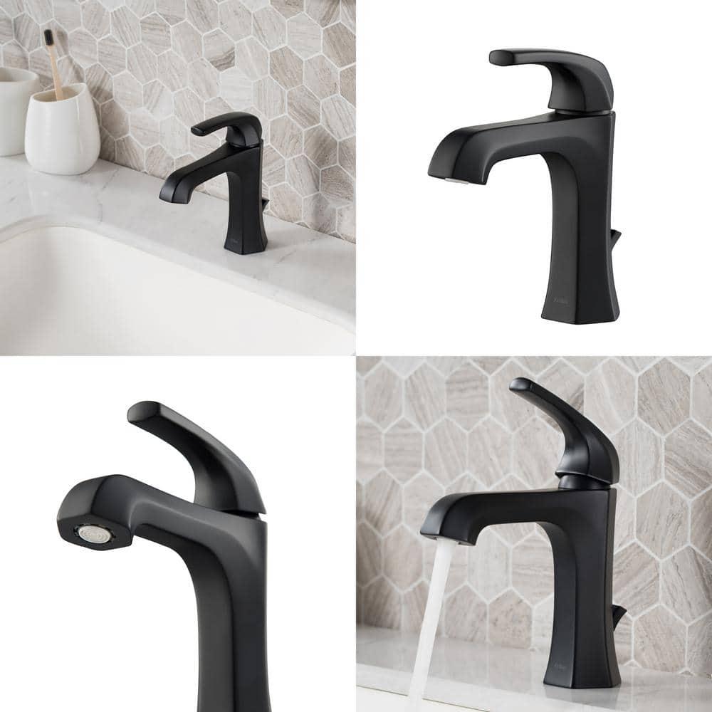 KRAUS Esta Single Hole SingleHandle Basin Bathroom Faucet with Lift Rod Drain in Matte Black