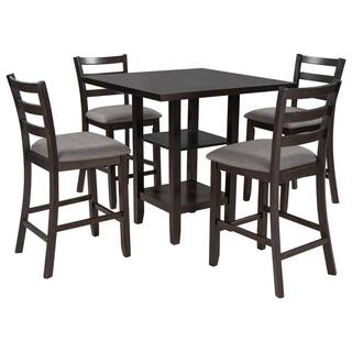 Harper  Bright Designs 5-Piece Espresso Chairs Counter Height Dining Set with 4-Padded Chairs ST000031AAP