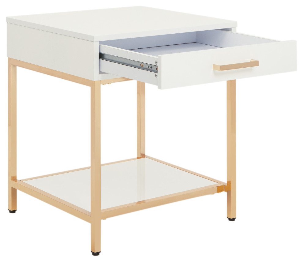 Alios End Table With White Gloss and Gold Chrome Plated Base   Contemporary   Side Tables And End Tables   by Office Star Products  Houzz