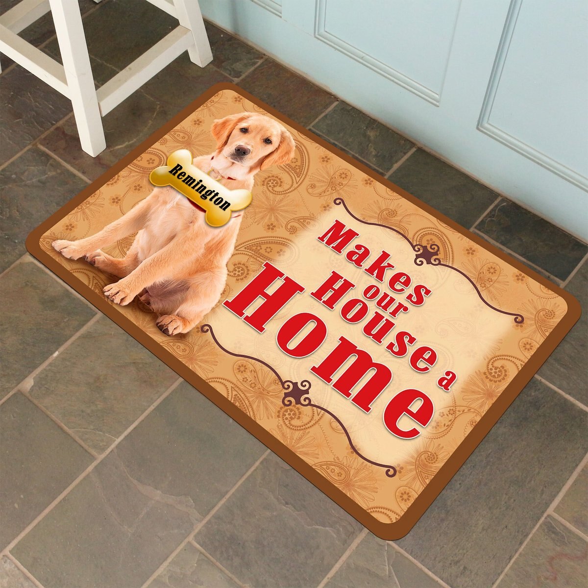 Bungalow Flooring Makes Our House A Home Golden Retriever Personalized Floor Mat