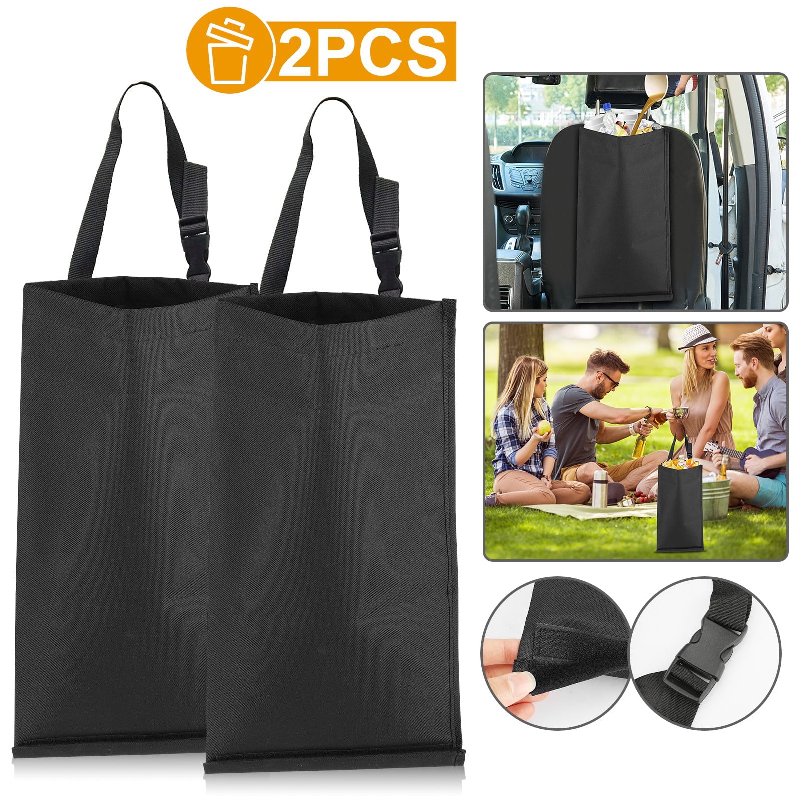 2pcs Car Trash Bags， TSV Car Garbage Can Hanging Back Seat， Washable Eco-Friendly Vehicle Garbage Bag Storage Pockets