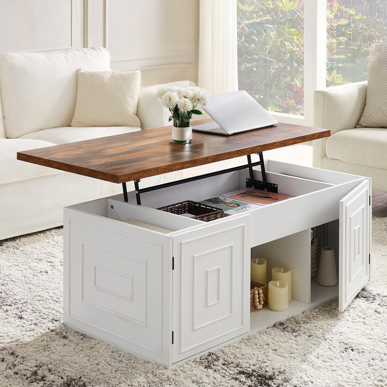 48 inches Farmhouse Lift Top Coffee Table with Hidden Storage