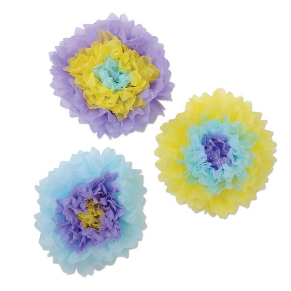 Beistle 52214 Tissue Flowers  blue  lavender  yell...