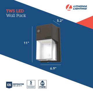 Lithonia Lighting Contractor Select TWS 70-Watt Equivalent Integrated LED Dark Bronze Switchable Lumens CCT and Photocell Wall Pack Light TWS LED ALO SWW2 MVOLT PE DDB M2