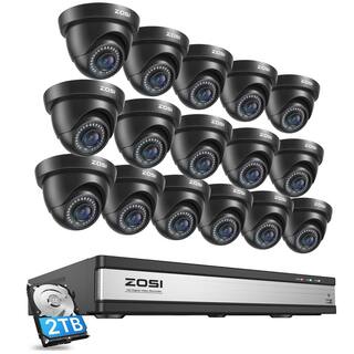 ZOSI H.265+ 16-Channel 5MP-Lite 2TB DVR Outdoor Security Camera System with 16-Wired 1080p Outdoor Bullet Cameras 16FK-419B16S-20-US