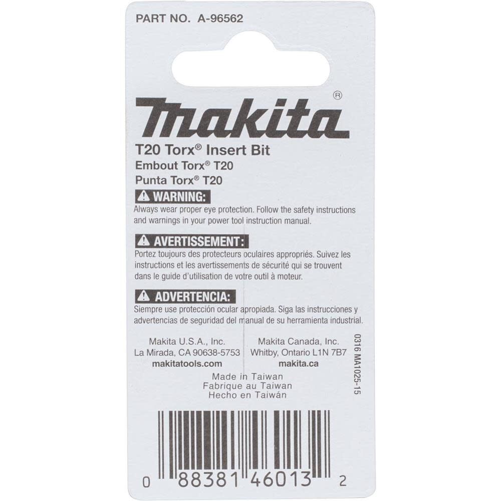 Makita Impact X T20 Torx 1 Insert Bit 2/pk A-96562 from Makita