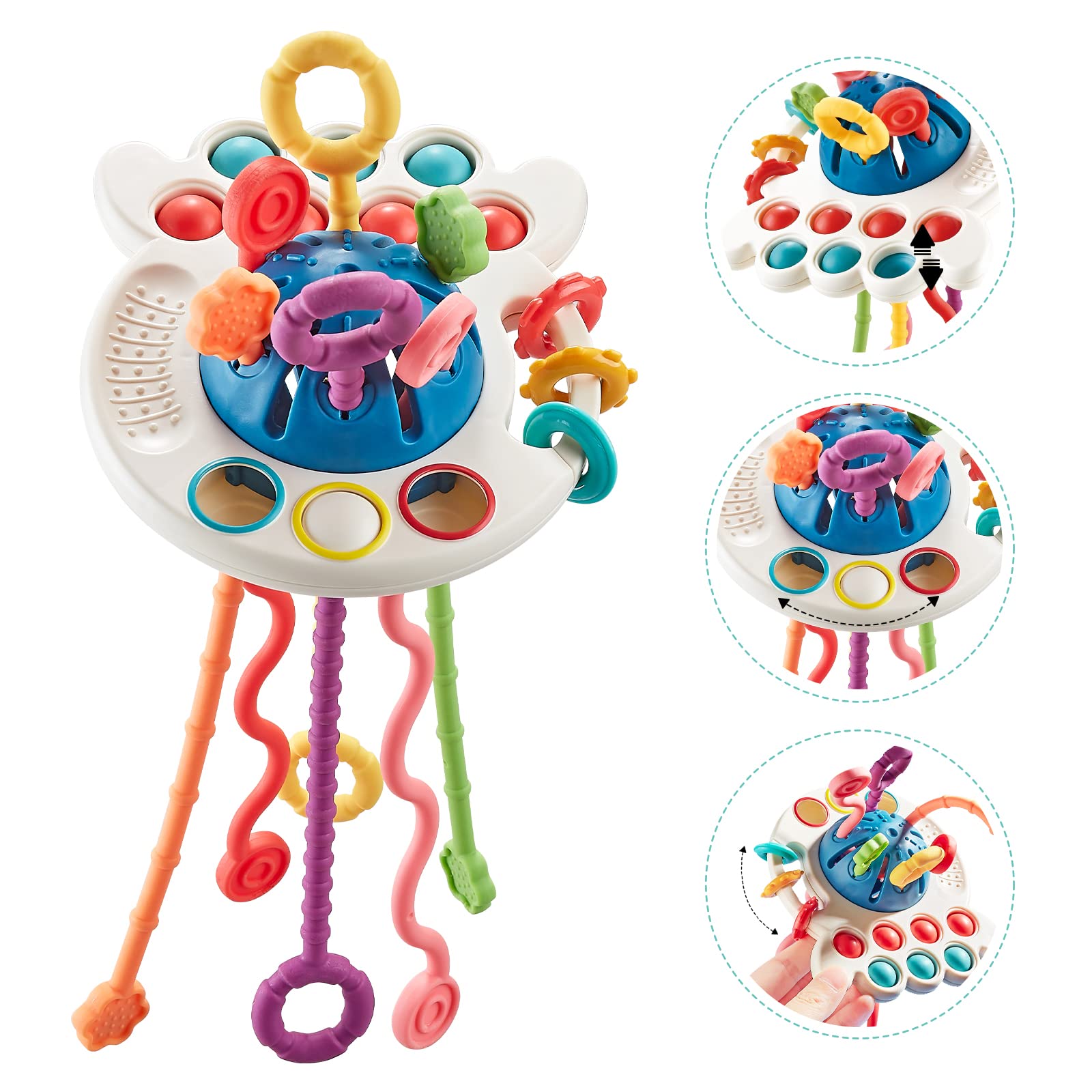 EVERJOYS Baby Sensory Toys 18 Months， Montessori Baby Toys， Octopus Food Grade Silicone Pull String Interactive Toy， Travel Learning Educational Toys Birthday Gift for Toddlers Boys Girls 18M+