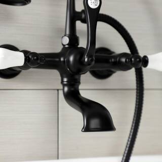 Kingston Brass Aqua Vintage 3-Handle Wall-Mount Clawfoot Tub Faucets with Hand Shower in Matte Black HAE553T0