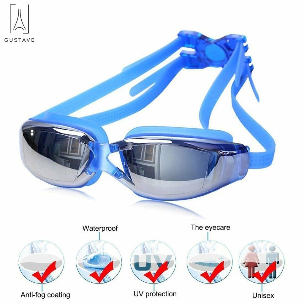 Gustavedesign Swimming Goggles and Cap, Silicone Swimming Bubble Cap Anti-slip + Anti-fog Swim Goggle Swimming Glasses Set for Adults Men Women Youth, Blue