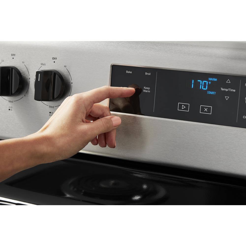 Whirlpool 30 in. 4.8 cu.ft. 4-Burner Electric Range with Keep Warm Setting in Stainless Steel with Storage Drawer WFC150M0JS