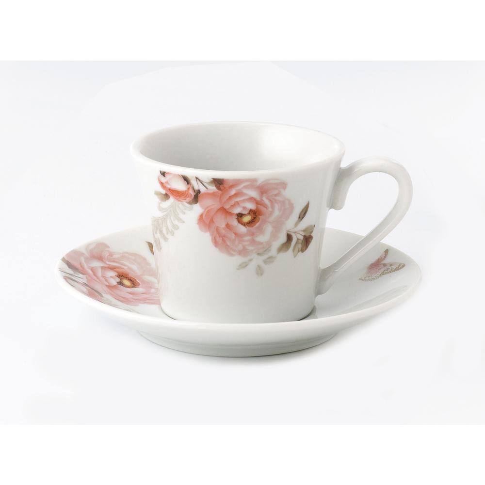 Lorren Home Trends Lorren Home 2 oz.Porcelain Espresso Set-6 Pink Floral and Butterfly Design Sophie-6