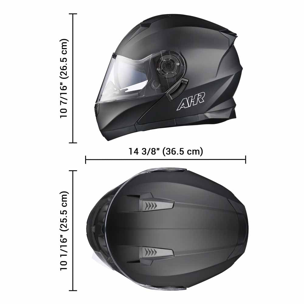 AHR RUN-M3 Modular Helmet Flip Up DOT 2-Visors Matte Black