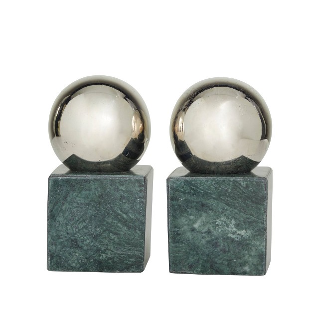 Set Of 2 Marble Orb Bookends Silver Cosmoliving By Cosmopolitan