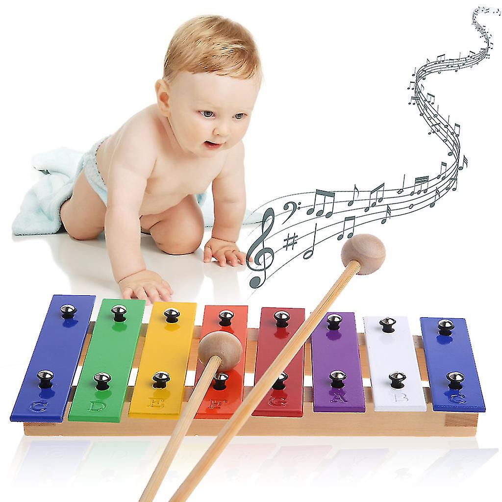 8 Note Xylophone Wood Xylophone With 2 Mallets Educational Music Toy For Babies