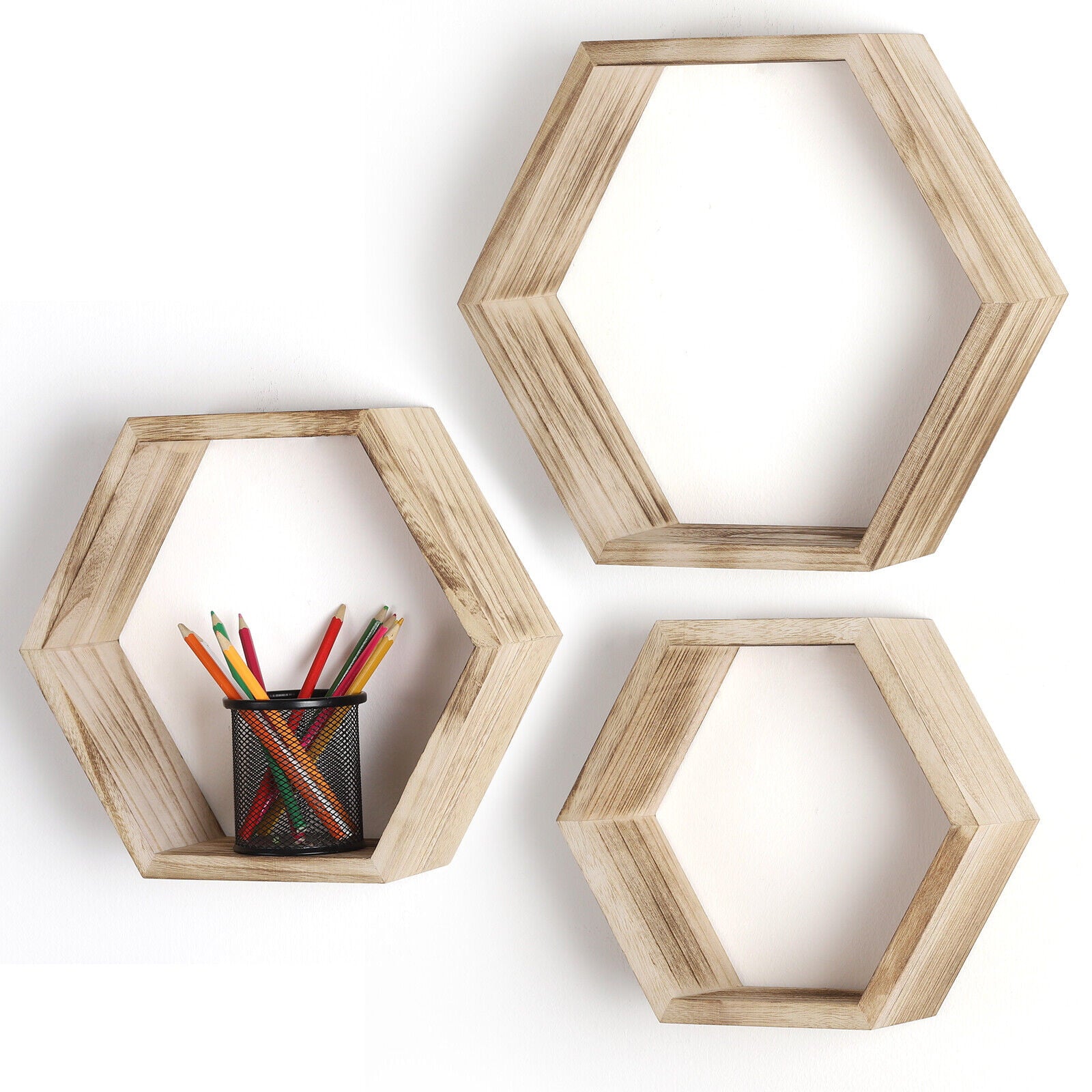 3pcs Shelves Wall Floating Hexagon Plant Shelves Home Decor Shelf for Bedroom