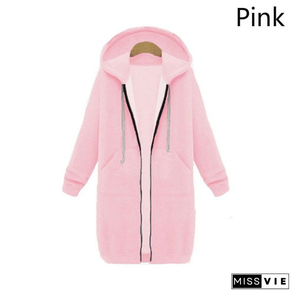 Hot Autumn and Winter Women's Hooded Sweater Thick Long-sleeved Jacket Casual Zipper Cardigan Loose Coat