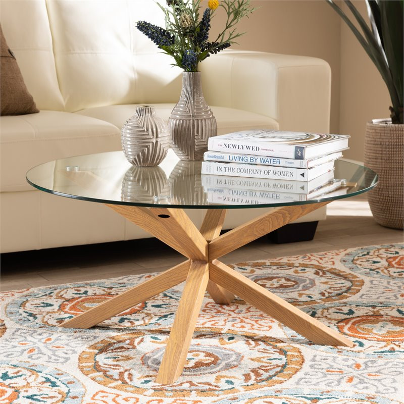 Baxton Studio Lida Glass and Wood Finished Coffee Table   Midcentury   Coffee Tables   by HedgeApple  Houzz