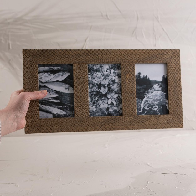 Crocodile Pattern 4x6 Three Photo Frame Natural Wood Mdf amp Glass Foreside Home amp Garden