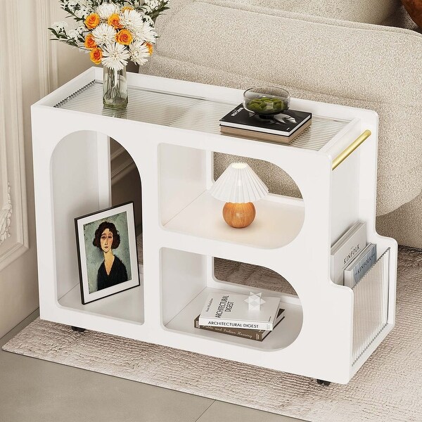 Mobile End Table with Lockable Wheels，Open Organizer