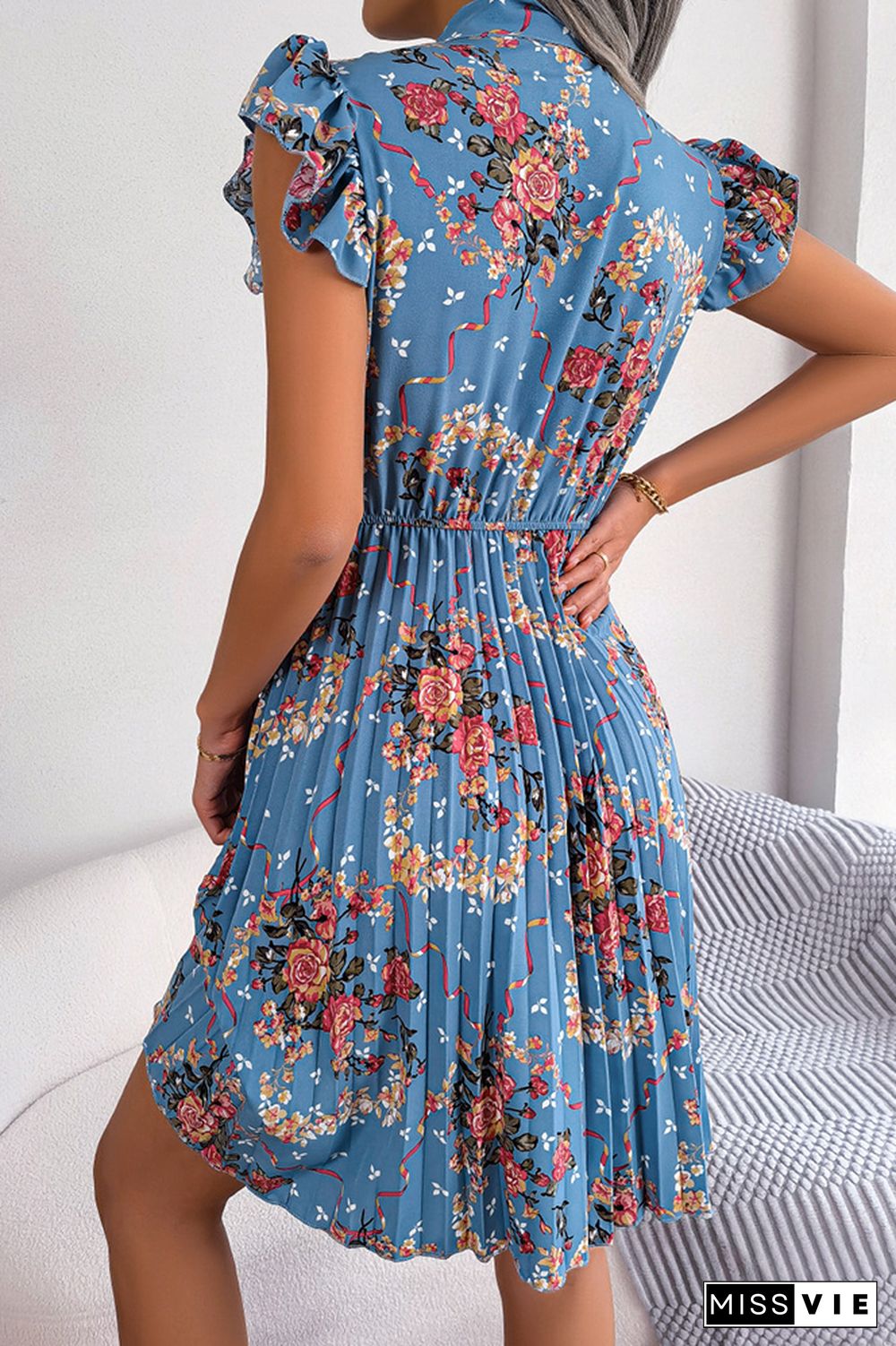 Ruffle Sleeves Smocked Floral Dress