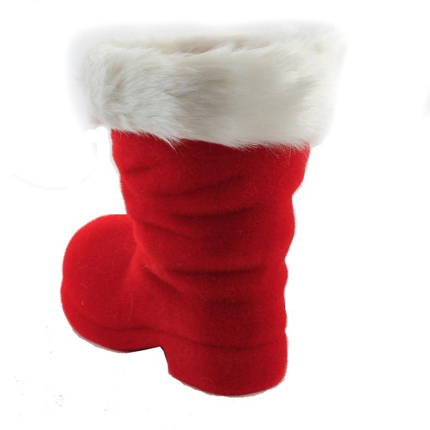 Christmas Flocked Red Boot One Boot 10 0 Inches Santa Shoe Wh0083 Plastic Red