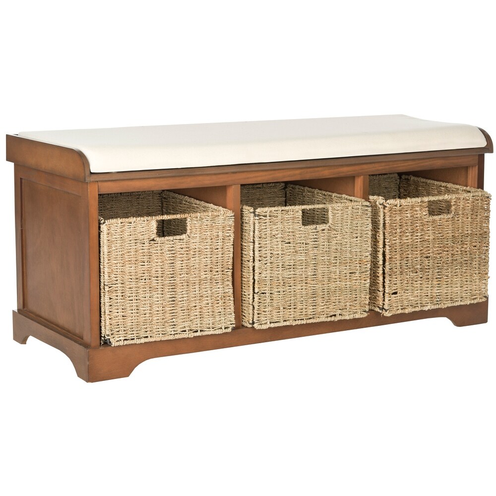 SAFAVIEH Lonan Walnut/ White Storage Bench   47\