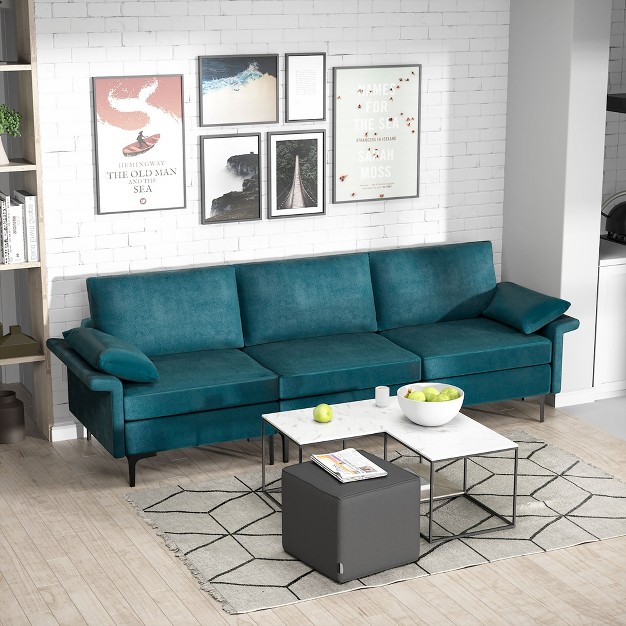 Costway Modern Modular Fabric 3 seat Sofa Couch Living Room Furniture W Metal Legs Blue grey