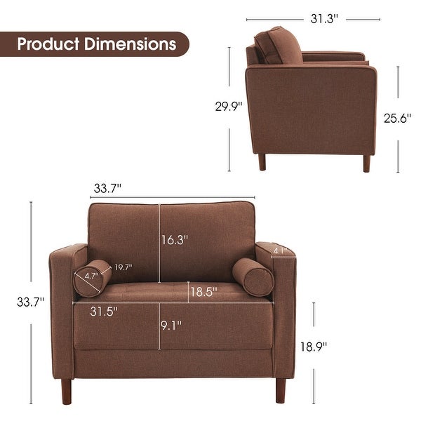 Mcombo Accent Chair， Linen Lounge Sofa Couch with Pillows， Large Club Armchair for Living Room Bedroom