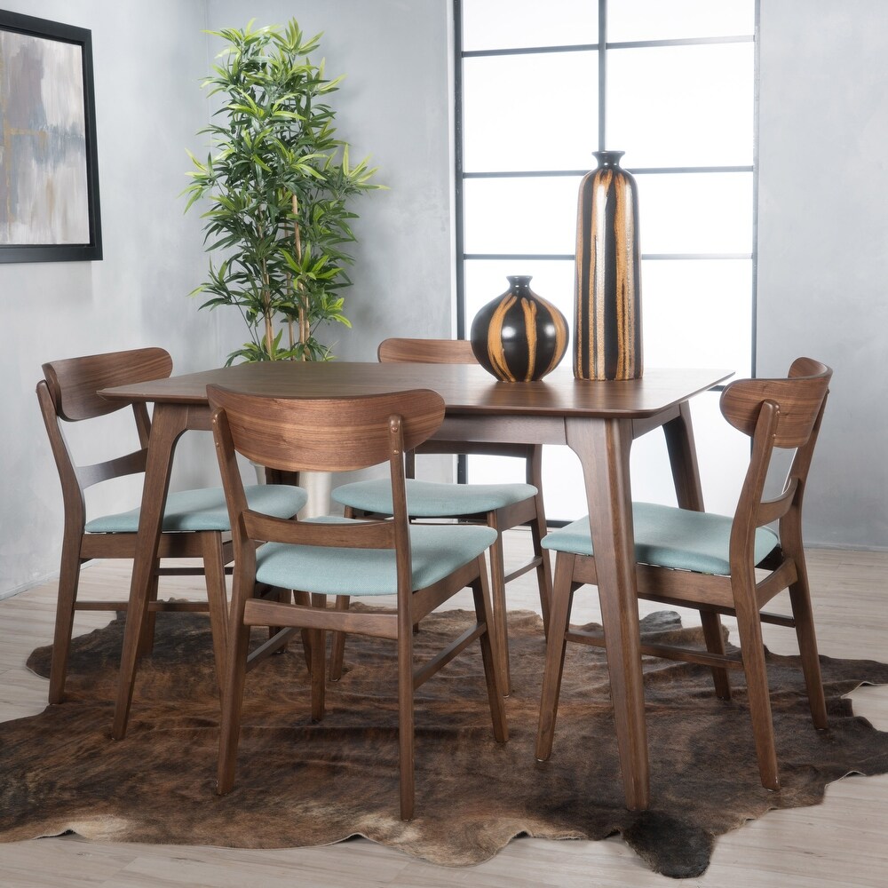 Idalia Fabric and Rubberwood 5 piece Wood Rectangular Dining Set by Christopher Knight Home