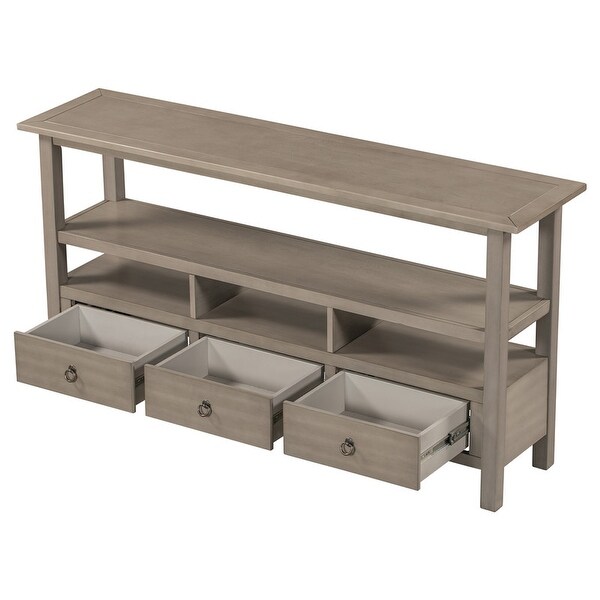 Rustic console desk with 3 drawers and three middle compartments