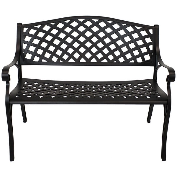 Sunnydaze 2Person Black Checkered Cast Aluminum Outdoor Patio Garden Bench