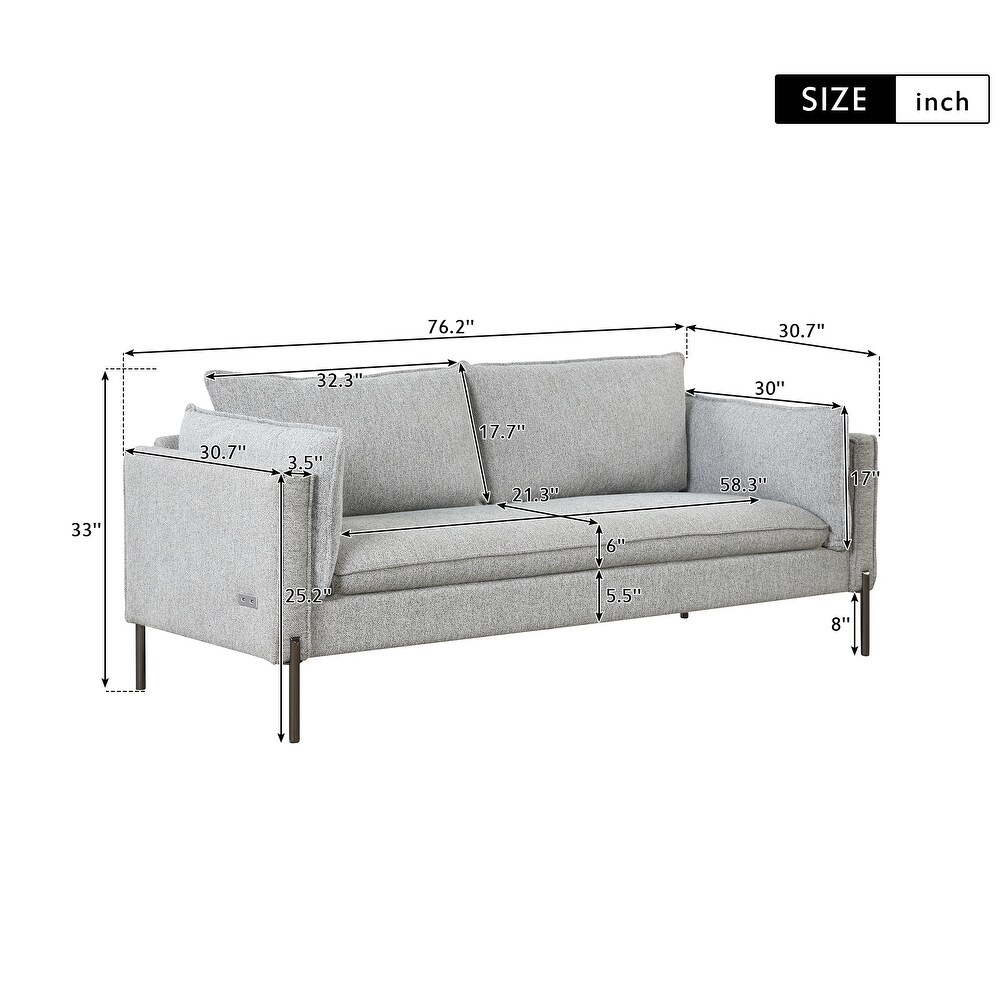 3 Seat Linen Fabric Upholstered Couch Sofa