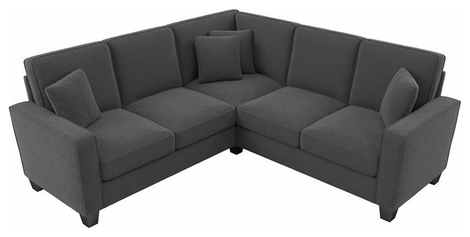 Pemberly Row 86W L Shaped Sectional Couch in Charcoal Gray Herringbone Fabric   Transitional   Sectional Sofas   by Homesquare  Houzz