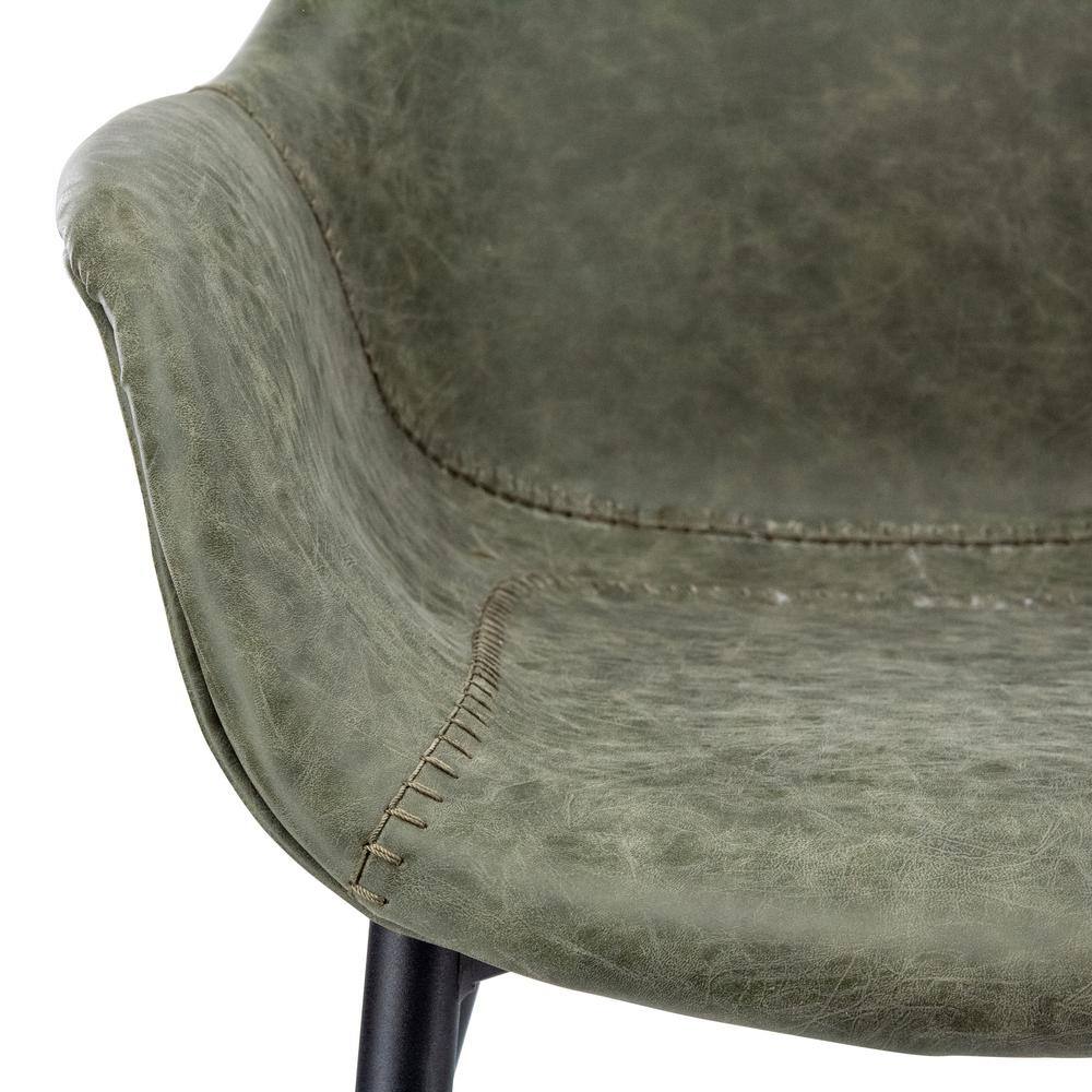 Leisuremod Markley Olive Green Modern Leather Dining Arm Chair with Black Metal Legs (Set of 2) EC26G2