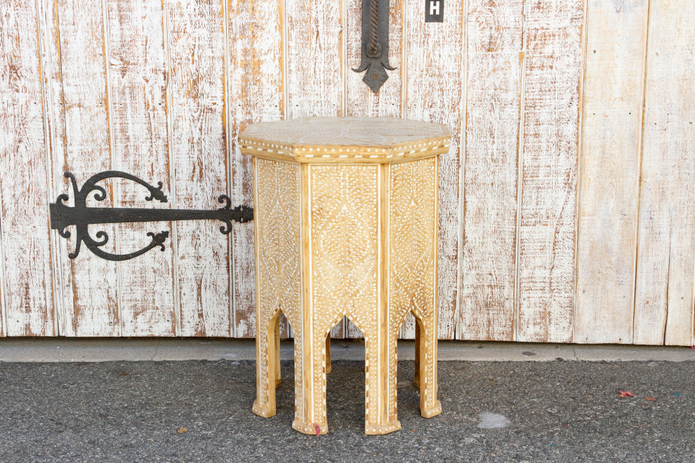 Enchanting Bleached Tall Inlaid end Table   Mediterranean   Side Tables And End Tables   by De cor  Houzz